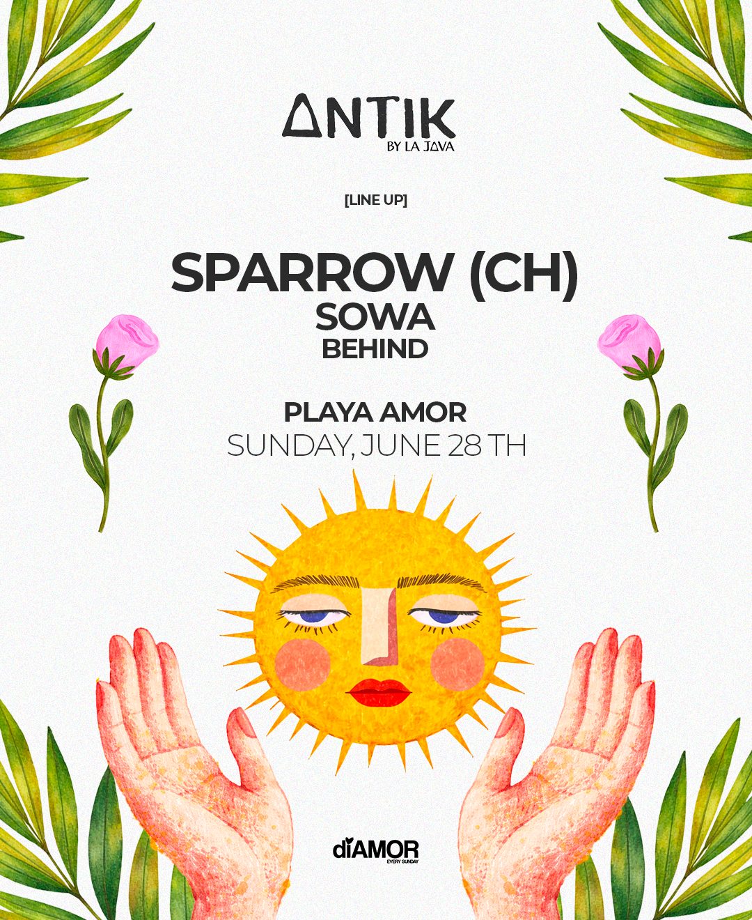 Antik — Sparrow (CH), Sowa, Behind · Playa Amor, 28 juin