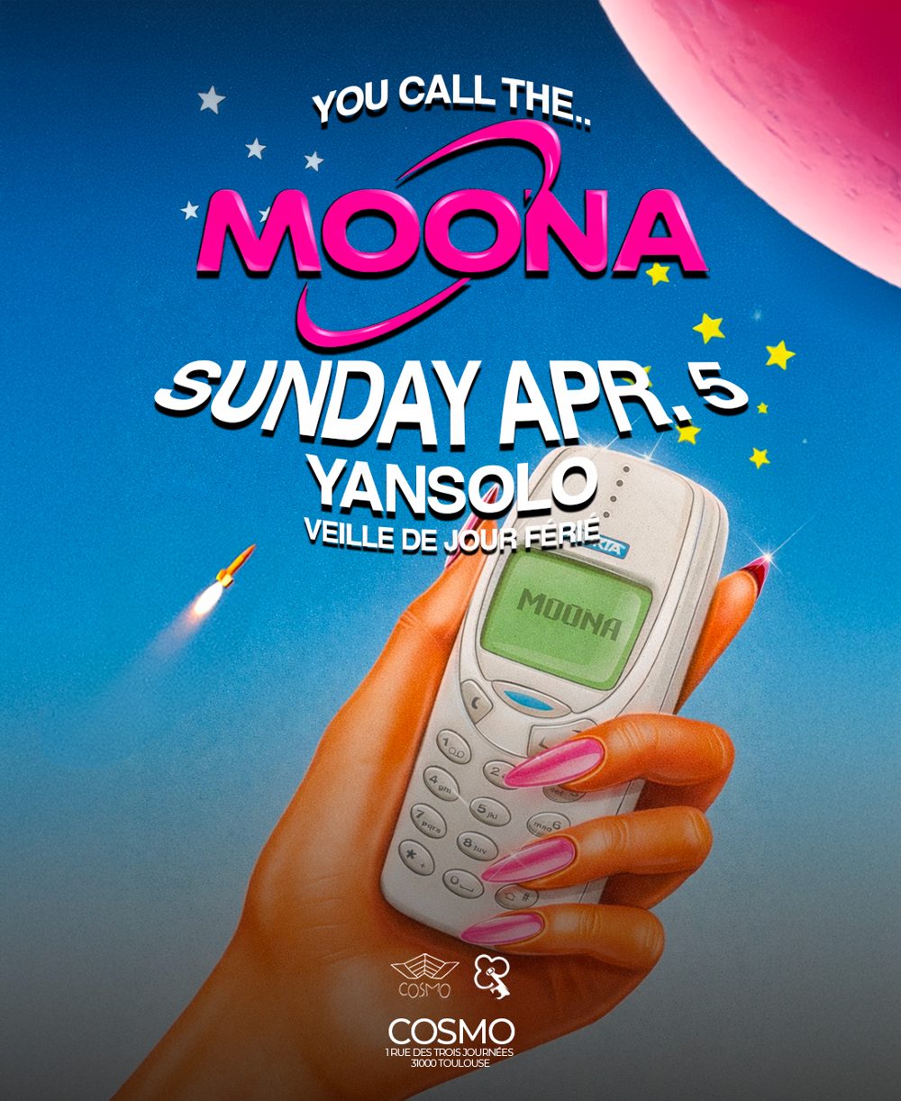 Moona — YanSolo, Cosmo Toulouse, dimanche 5 avril 2026, veille de jour férié