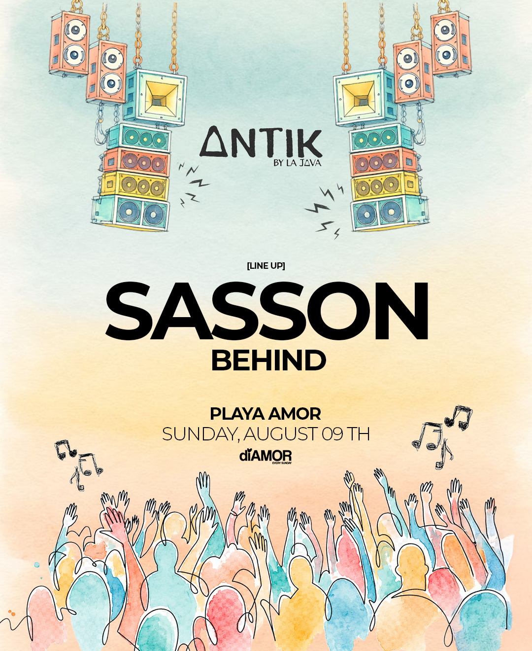 Antik — Sasson, Behind · Playa Amor, 9 août